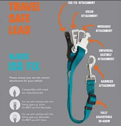 Dog Universal Seat Belt Restraint with adjustable strap and multiple vehicle attachments for safe and secure travel