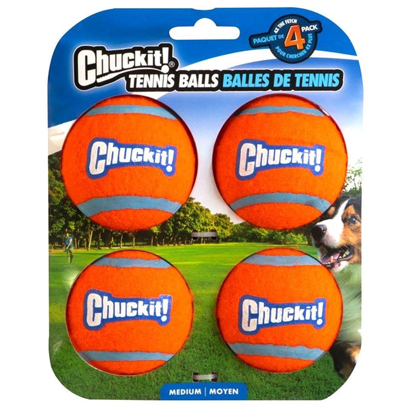 Chuckit Tennis Ball Medium 4 Pack for Dogs in Packaging with Bright Colors and Durable Design