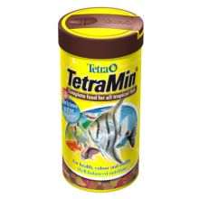 TetraMin Tropical Flakes aquarium fish food container with vibrant fish image and yellow lid