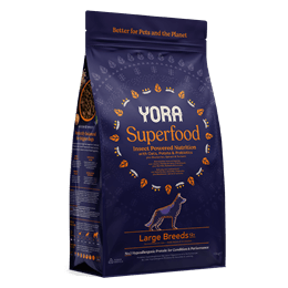 YORA Superfood Large Breed Dog Food with insect protein, hypoallergenic formula, and joint support