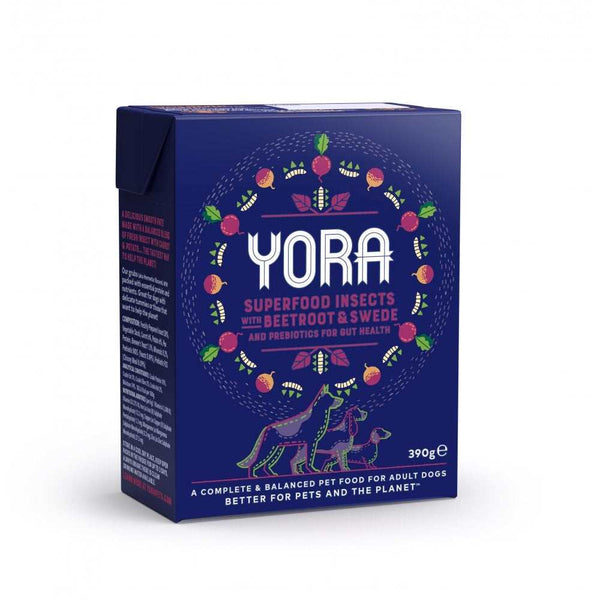 YORA Insect, Beetroot & Swede Wet Dog Food 390g packaging.
