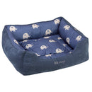 Zoon Jumbo Square Dog Bed in blue with elephant pattern, soft removable cushion, and non-slip base for large dogs