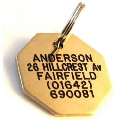 28mm Octagonal Brass Dog Pet Tag - TAGS
