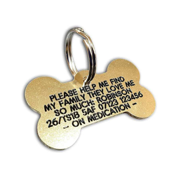 45mm Bone Shaped Brass Dog Tag - TAGS
