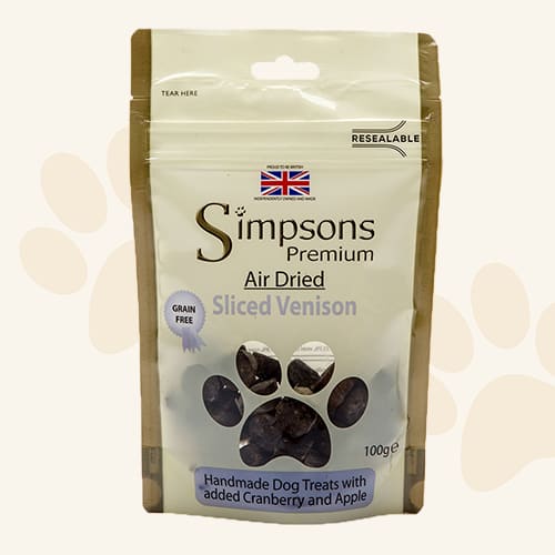 Air Dried Sliced Venison Dog Treats 100g -Simpsons5060318130832