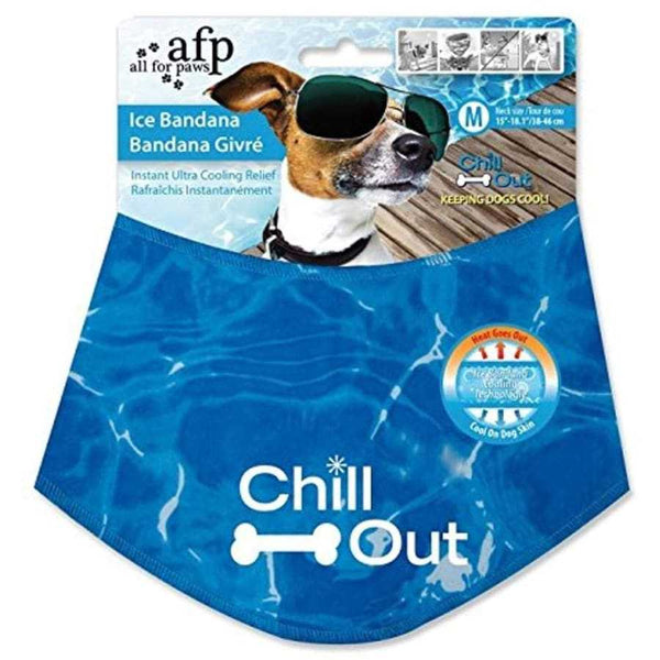 All For Paws Ice Bandana for dogs, offers cooling relief, available in medium, large, and XLarge sizes.