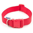 Red Ancol Adjustable Dog Collar made of durable nylon with plastic buckle and metal D-ring