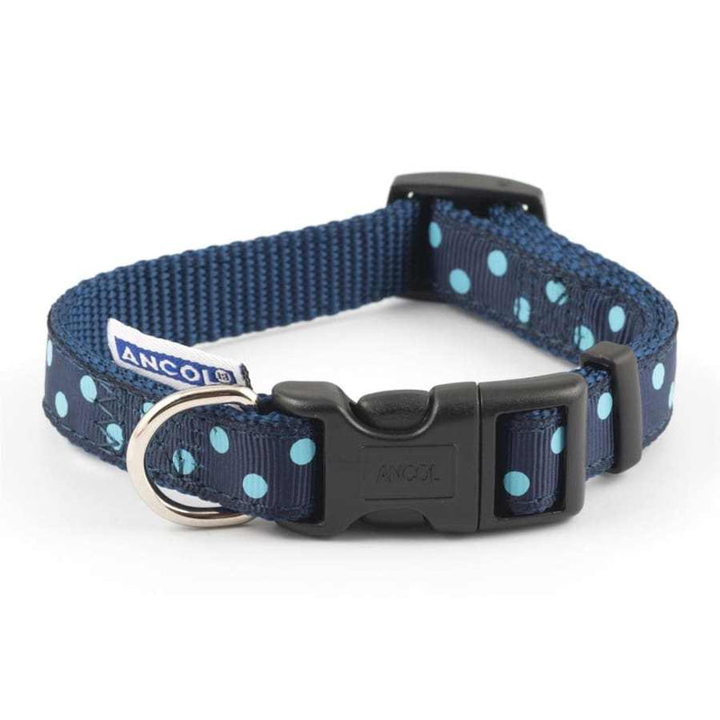 Ancol Adjustable Navy Vintage Polka Dog Collar -Ancol5016646699046
