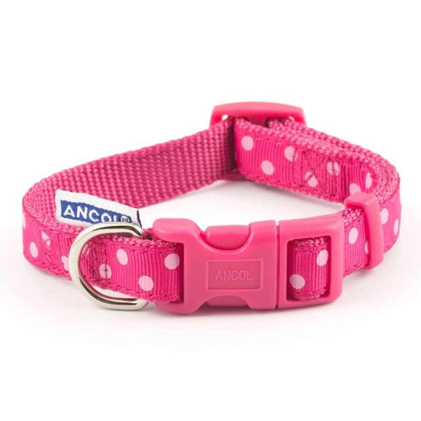 Ancol Adjustable Pink Vintage Polka Dog Collar - Ancol