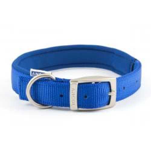 Ancol Buckle Adjustable Dog Collar in blue with metal buckle and D-ring.