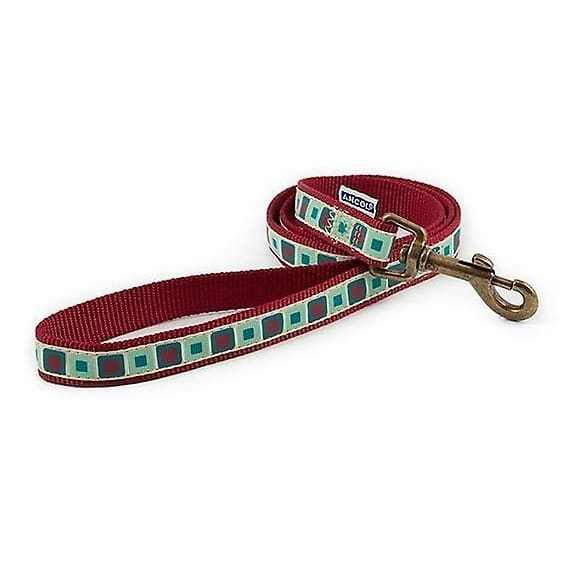 Ancol Claret Squares Dog Lead with modern red and teal square pattern on claret nylon, 1m length.