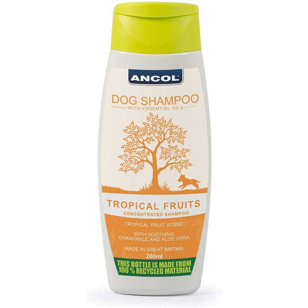 Ancol Dog Shampoo Tropical Fruits 200ml with aloe vera and coconut essential oils.