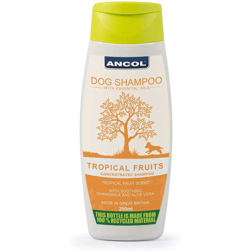 Ancol Dog Shampoo Tropical Fruits 200ml with aloe vera and coconut essential oils.