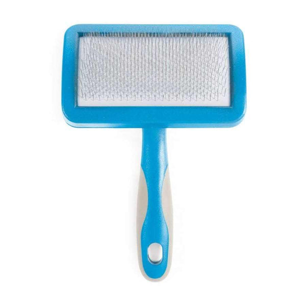 Ancol Ergo Dog Universal Slicker Dog Brush with stainless steel pins and ergonomic handle for grooming all coat types.