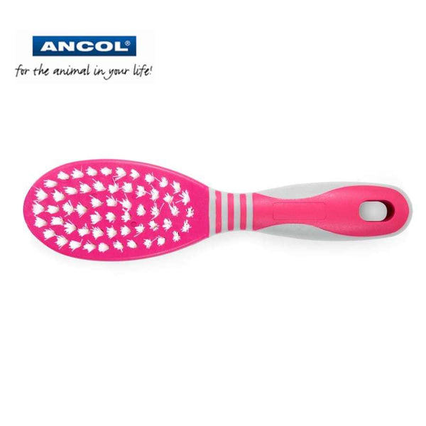 Ancol Ergo Soft Cat Brush with pink handle and white bristles.