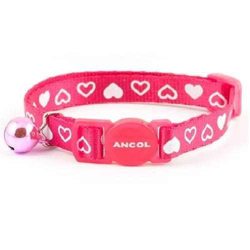 Ancol Pink Heart Safety Cat Collar with warning bell and break-away buckle.