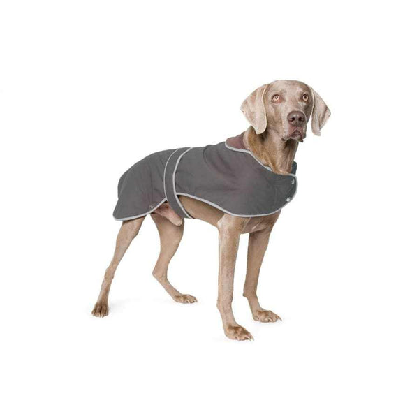 Ancol Timberwolf Extreme Wax Dog Coat in brown, waterproof, adjustable fit, reflective edges for visibility.