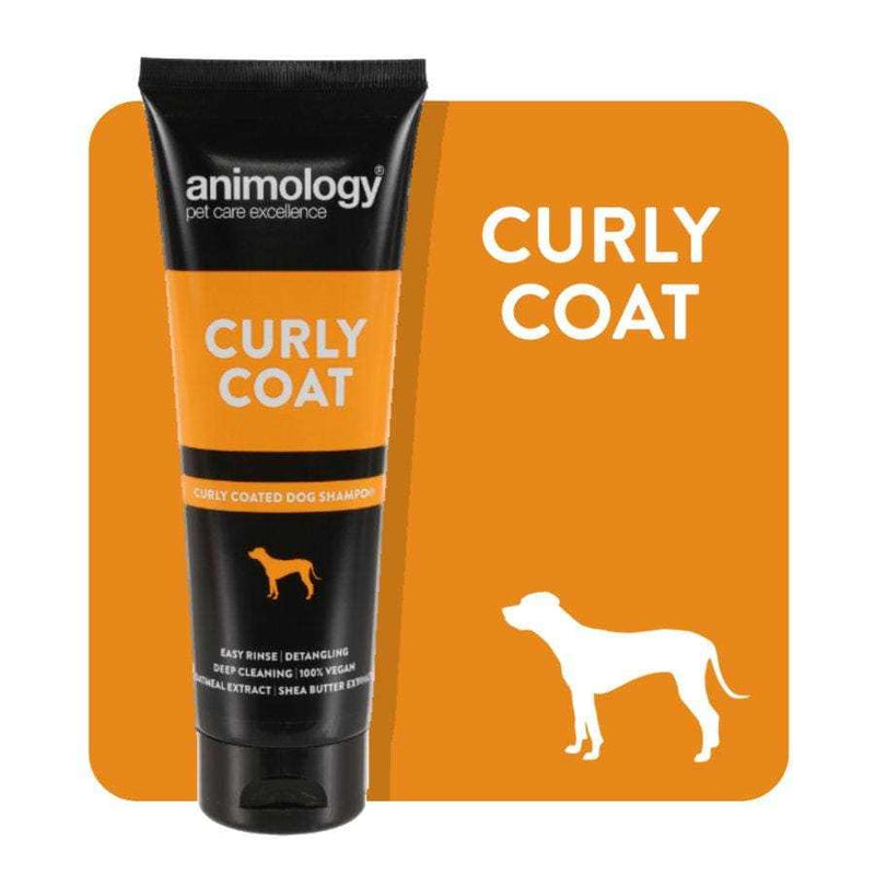 Animology Curly Coat Dog Shampoo 250ml tube for curly coated dogs, enriched with conditioners, oatmeal, and shea butter.