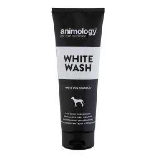Animology White Wash White Dog shampoo 250ml tube with optical whitening enhancers.