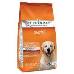 Arden Grange Senior Dry Dog Food packaging with an image of a golden retriever.
