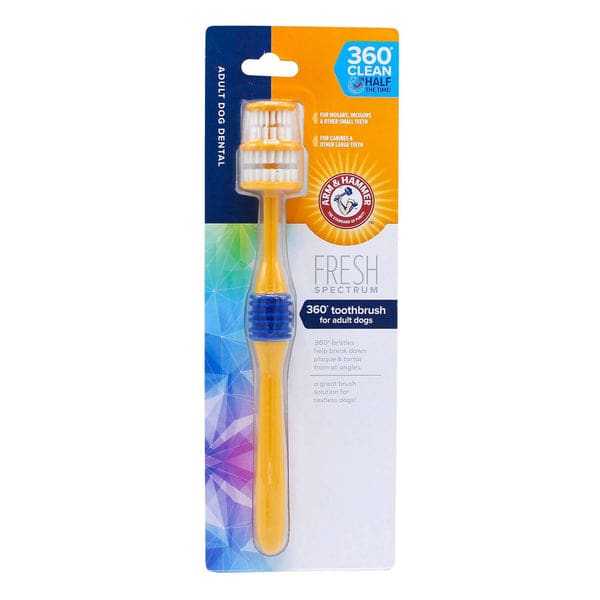 Arm & Hammer Fresh 360° Toothbrush for Dogs in packaging, featuring a unique 360-degree design for efficient cleaning.