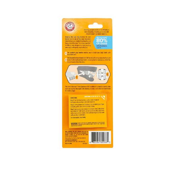 Arm & Hammer Fresh 360° Toothbrush for Dogs packaging with product details and instructions.