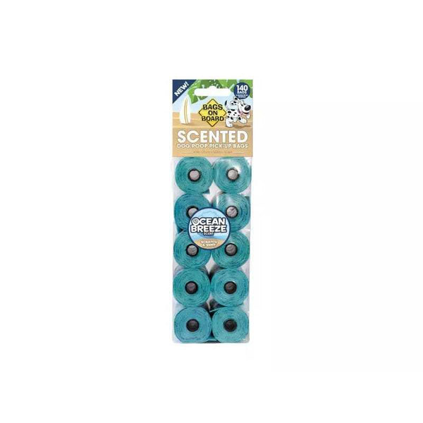 Ocean Breeze scented dog poo bags pack, 140 leak-proof bags, easy to use and tie, fits all dispensers.