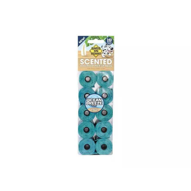 Ocean Breeze scented dog poo bags pack, 140 leak-proof bags, easy to use and tie, fits all dispensers.