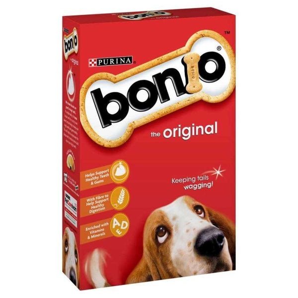 Bonio Original Dog Biscuits 650g Box - nutritious oven-baked dog treats with vitamins and minerals.