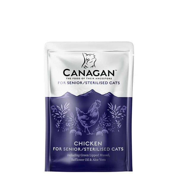 Canagan Chicken wet food pouches for sterilised senior cats, 8 x 85g package.