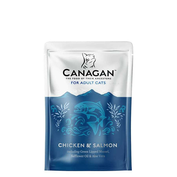 Canagan Chicken & Salmon Cat Pouches 8 x 85g, grain-free wet food for adult cats.