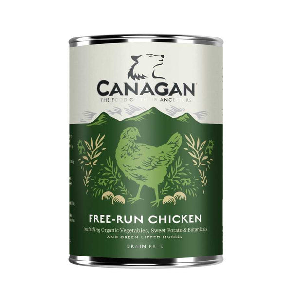 Canagan Free-Run Chicken Wet Dog Food 400g Can with vegetables and botanicals, grain-free.