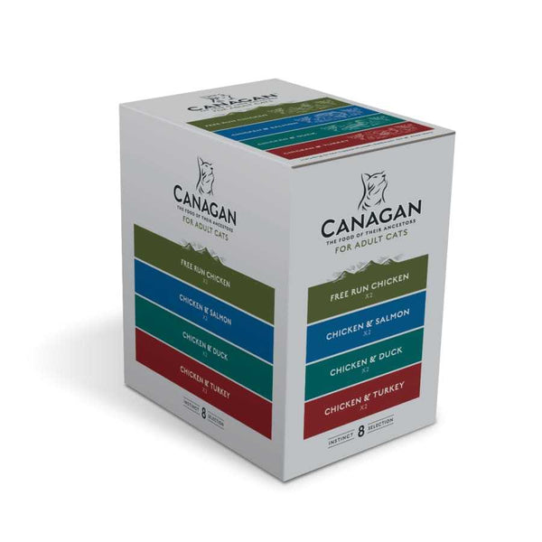 Canagan Multipack Cat Wet Food 8 x 85g pouches variety pack with fresh meat flavors.