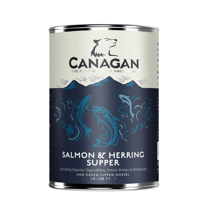 Canagan Salmon & Herring Wet Dog Food 400g Can with organic vegetables and fresh fish.