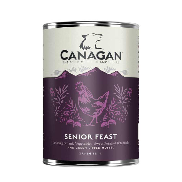 Canagan Senior Wet Dog Food 400g can with organic vegetables and fresh meat.