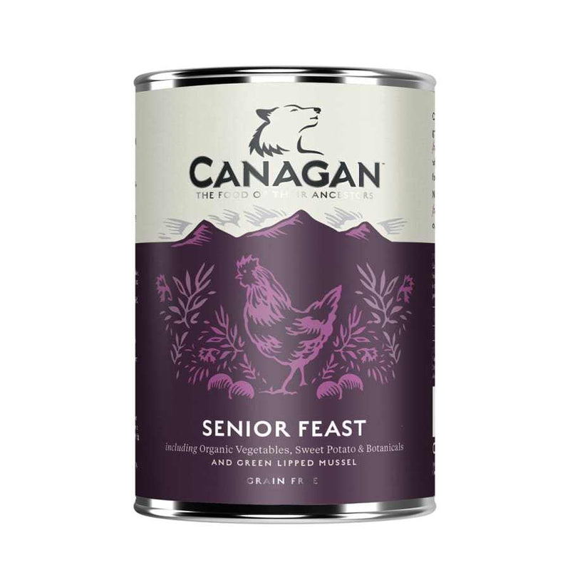 Canagan Senior Wet Dog Food 400g can with organic vegetables and fresh meat.