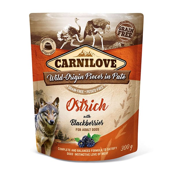 Carnilove Ostrich with Blackberries 300g Wet Pouch Dog food Topper -Carnilove8595602537655