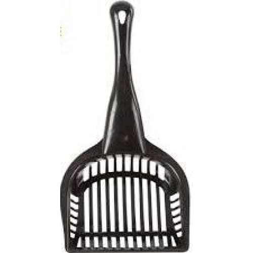 Plastic cat litter tray scoop for clumping litter removal.