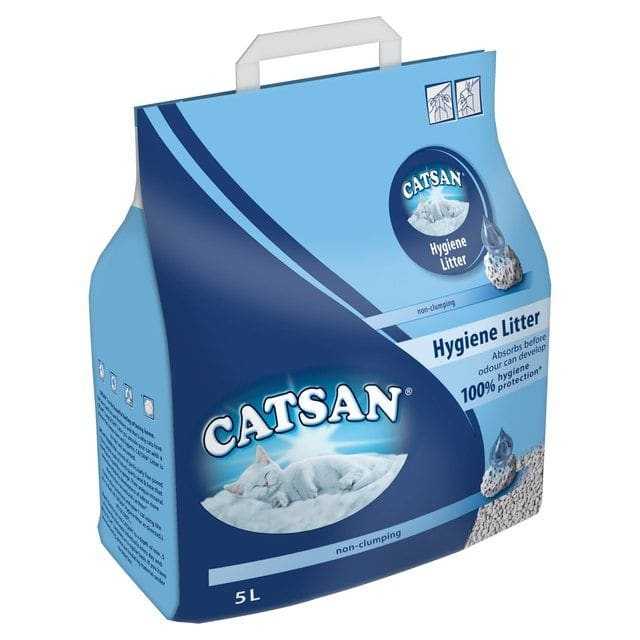 Catsan Hygiene Cat Litter 5L bag with superior absorbency and odor control features.