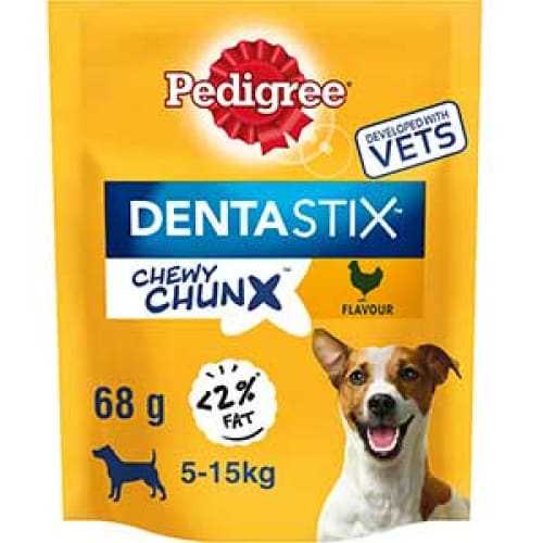 Dentistix Chewy Chunx Mini Dog Treat Chicken Flavour for small dogs, 68g, low fat.