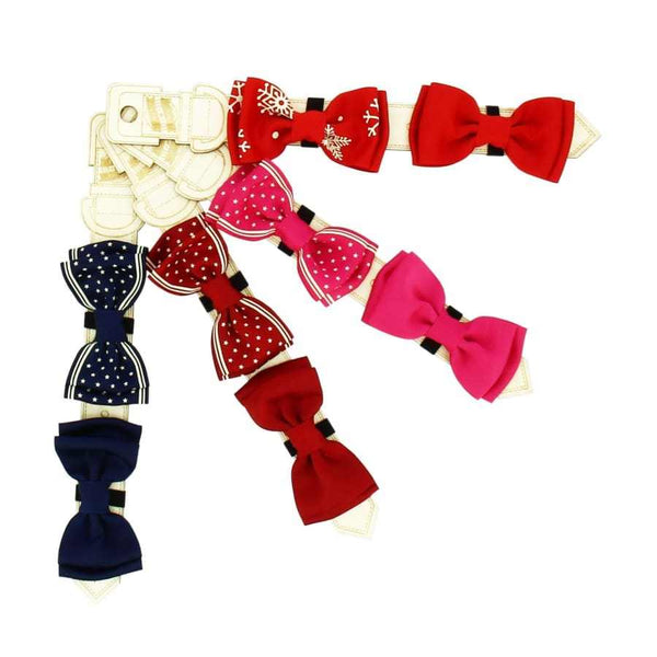 Colorful dog bow tie set with multiple designs, including blue, red, pink, and a festive red Christmas style, perfect for dressing up pets.