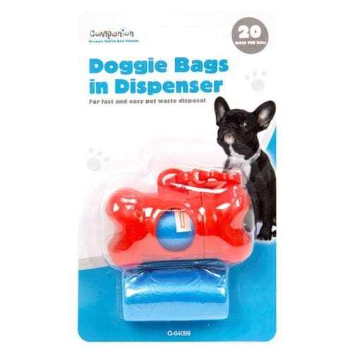 Doggie Bags in Dispenser with 80 Waste Pick-Up Bags, attaches to leash, durable and leak-proof.