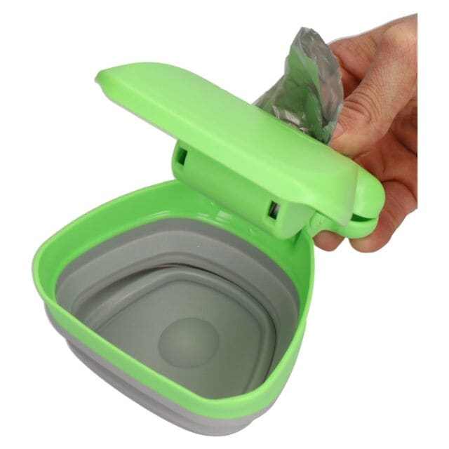 Easy Pick Dog Poo Waste Scooper showing expandable silicone base and bag holder.