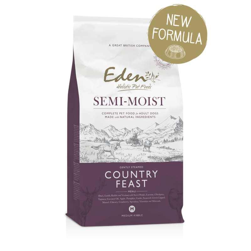 Eden Semi-Moist Country Feast Dog Food - 10kg bag, complete for adult & senior dogs, features duck, rabbit, lamb, venison, and superfoods.