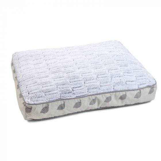 Feathered Friends Gusset Mattress Dog Bed with partridge design on light green background.