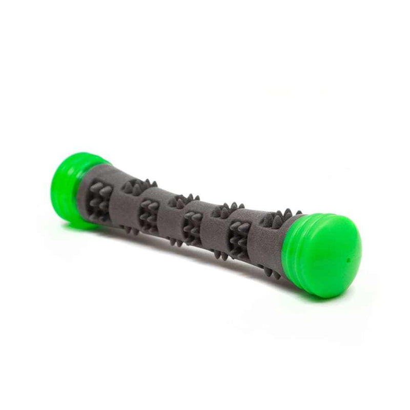 Frubba Flashing Dog Stick Toy in green and black, durable foam and rubber design.