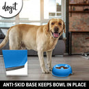 Go Slow Anti Gulp Dog Bowl with anti-skid base and Labrador dog eating.