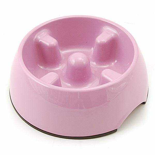 Slow anti gulping dog feeding bowl in pink to improve digestion and reduce bloating.