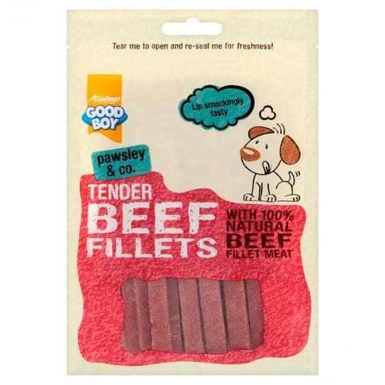 Good Boy Beef Fillets Dog Treats in re-sealable bag