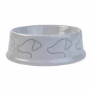 Grey ceramic dog bowl with dog outline design by Zoon.